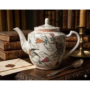 Vintage Jingdezhen Chinese Porcelain Teapot Famille Rose Butterfly Floral